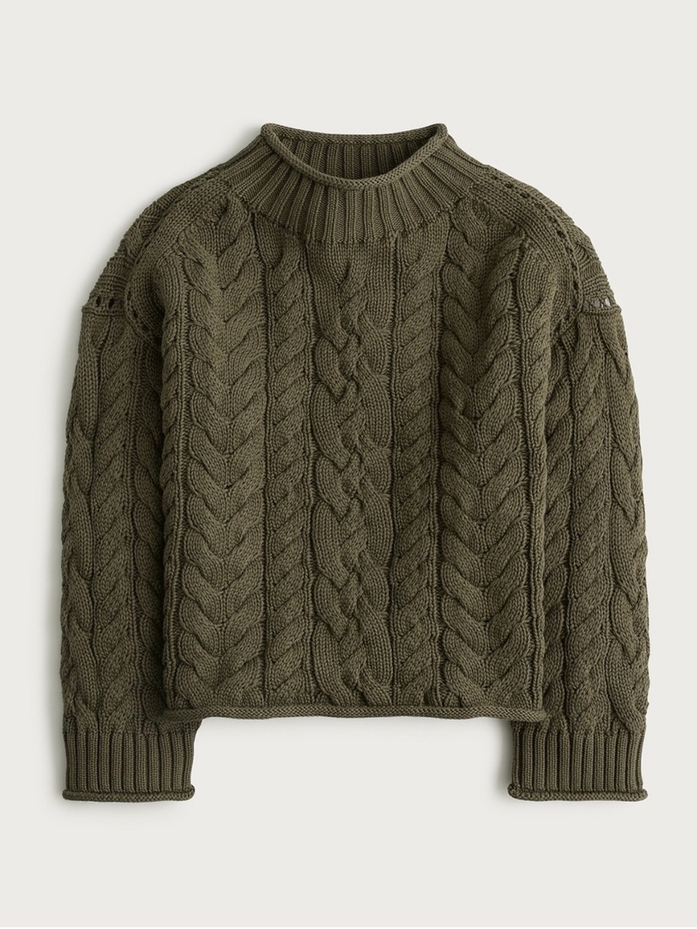 J. Crew Olive Green Cable Knit Turtleneck Sweater - Picture 3 of 8